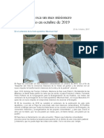 El Papa convoca un mes misionero extraordinario en octubre de 2019