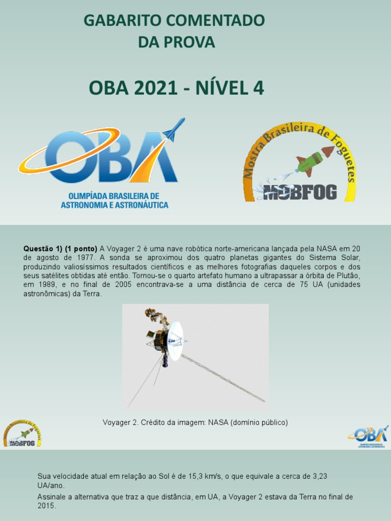 Prova Nivel 4 Da OBA DE 2021 - GABARITO POWER POINT | PDF | Estrelas ...