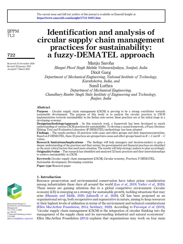 Identification and Analysis of Circular Supply Chain Management | PDF