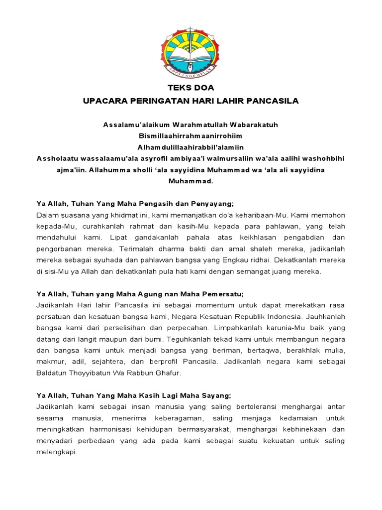 Teks Doa Hari Lahir Pancasila | PDF