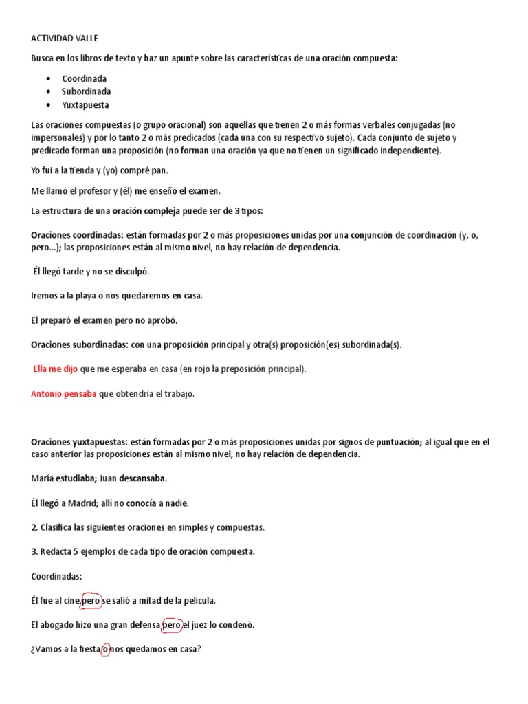 Características de Oraciones Compuestas | PDF | Artes del Lenguaje y ...