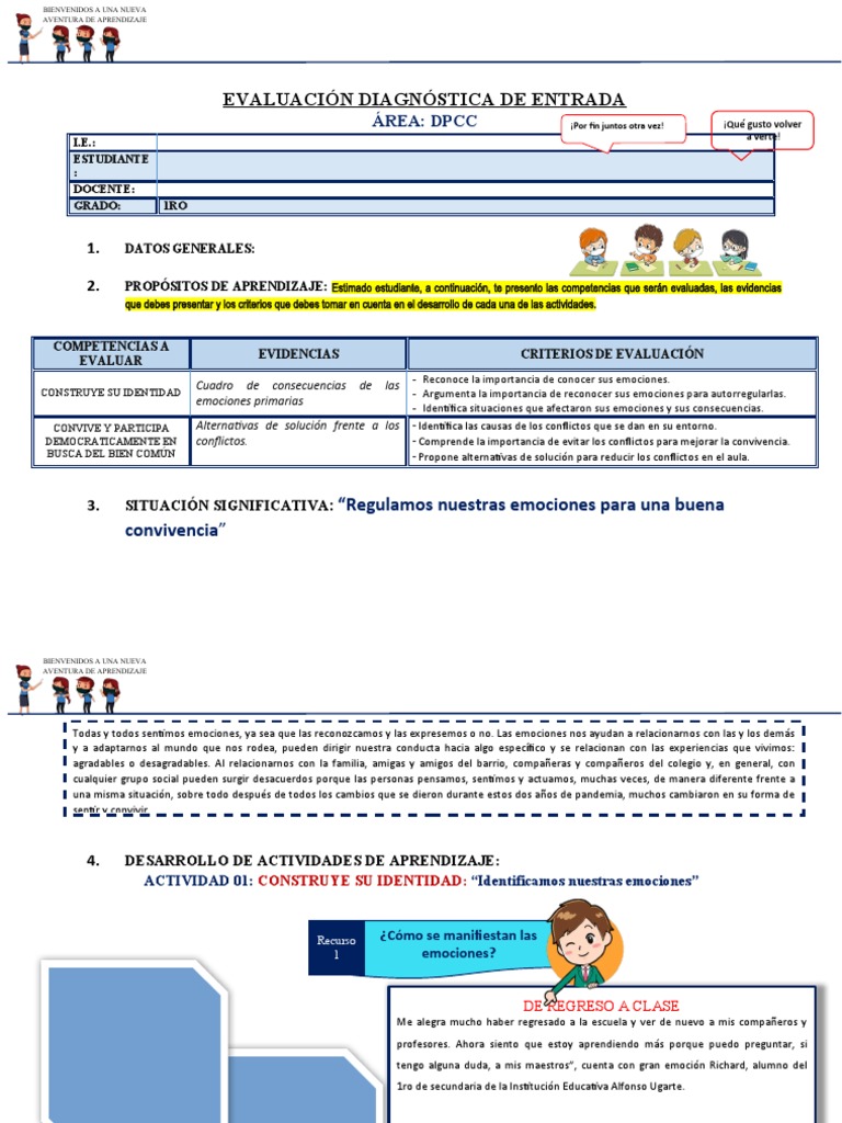 Evaluación de emociones en primer grado | PDF | Las emociones | Aprendizaje