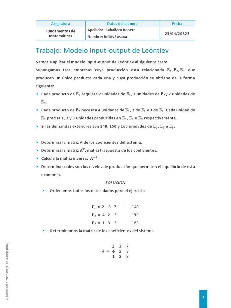 Modelo Input Output Leontiev BC | Descargar gratis PDF | Modelo de ...