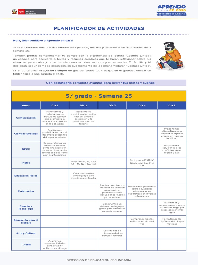 s25 Sec Planificadoressemana255 | PDF