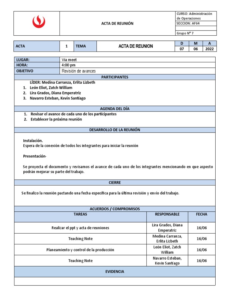 Acta de Reunión AF64 - 07/06/2022 | PDF