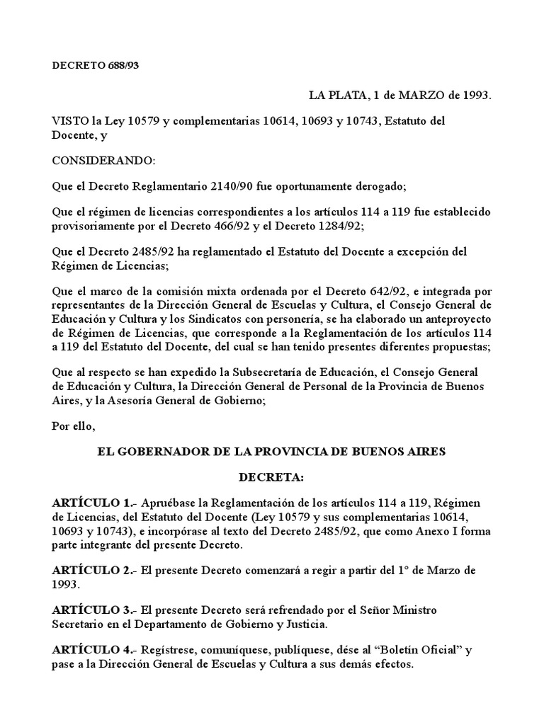 Estatuto Docente Licencias Decreto 68893 PDF El embarazo Adopción