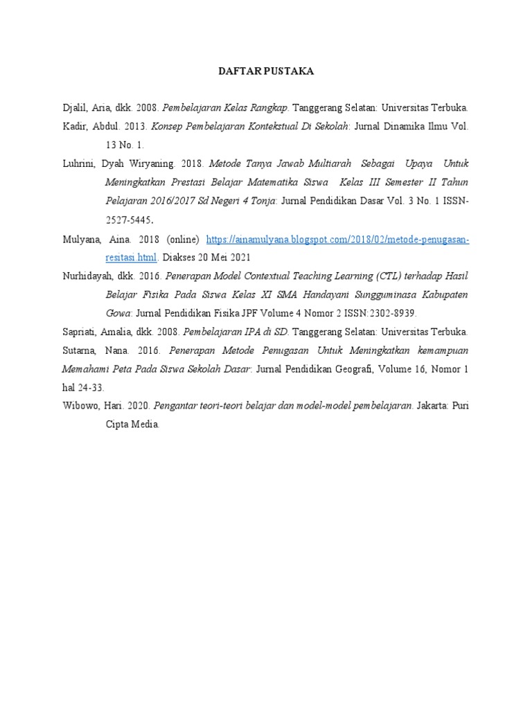 Daftar Pustaka Pembelajaran Kelas Rangkap | PDF | Sejarah