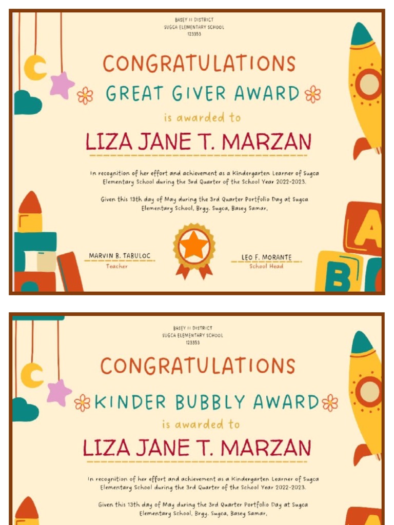 Kinder Certificates PDF