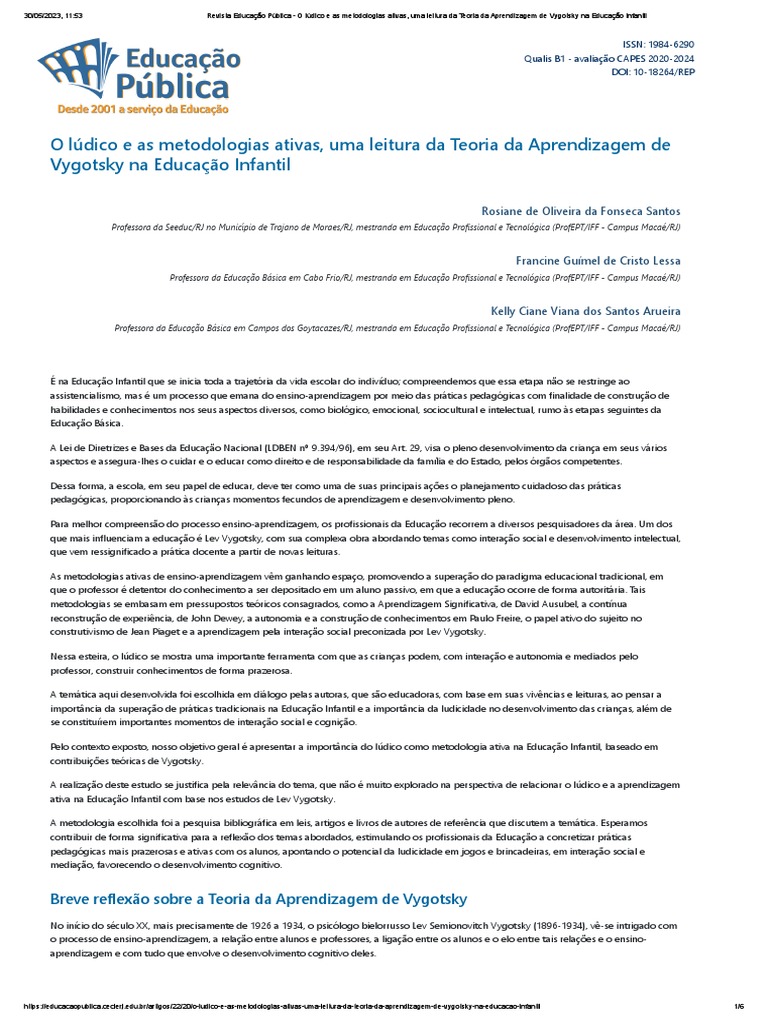 Vygotsky e o Lúdico na Educação Infantil | PDF | Aprendizado | Pedagogia