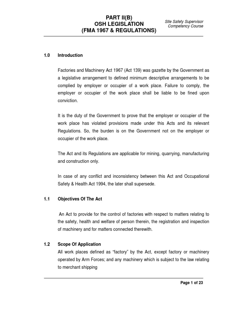 03FMA 1967 and Regulations PDF Occupational Safety And Health Safety