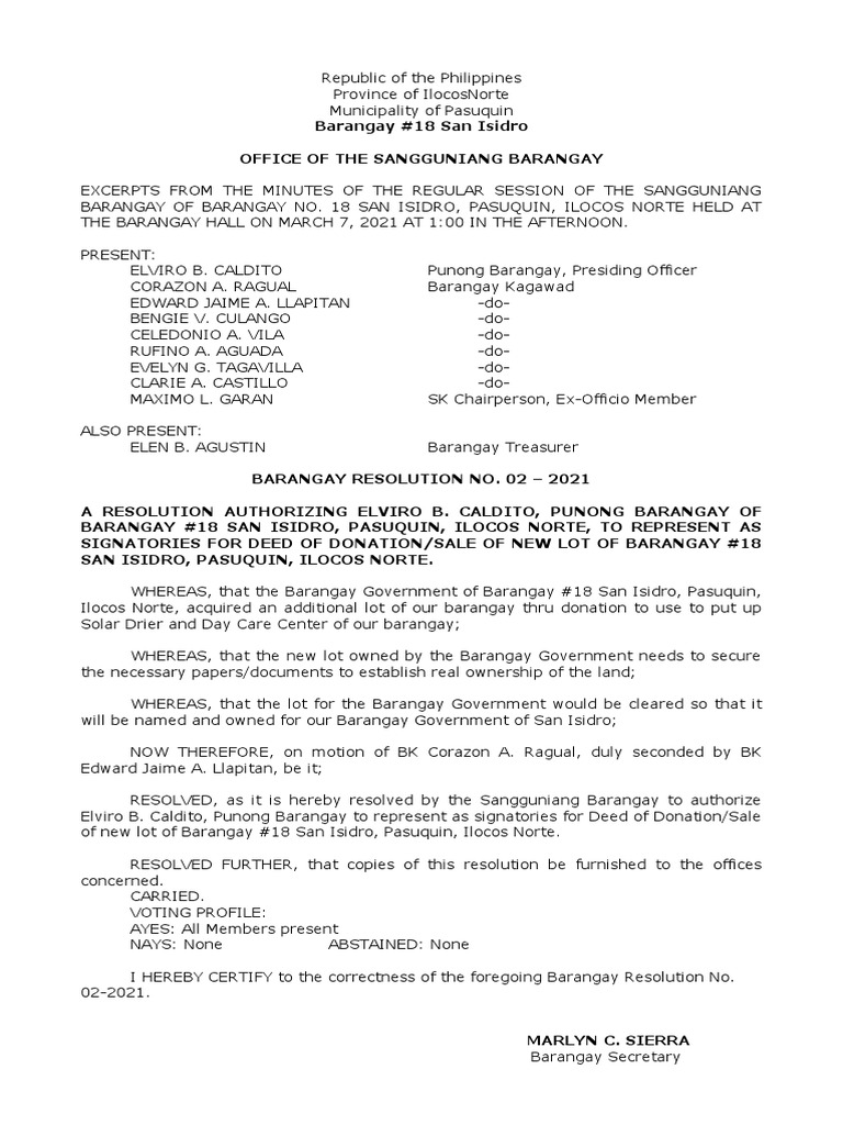 Resolution for Deed of Donation | PDF | Cooking, Food & Wine