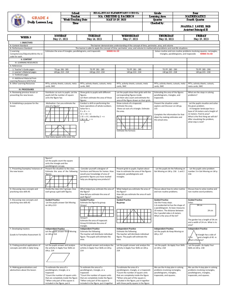 Grade 4 Math: Area Estimation Lesson | PDF | Area | Triangle