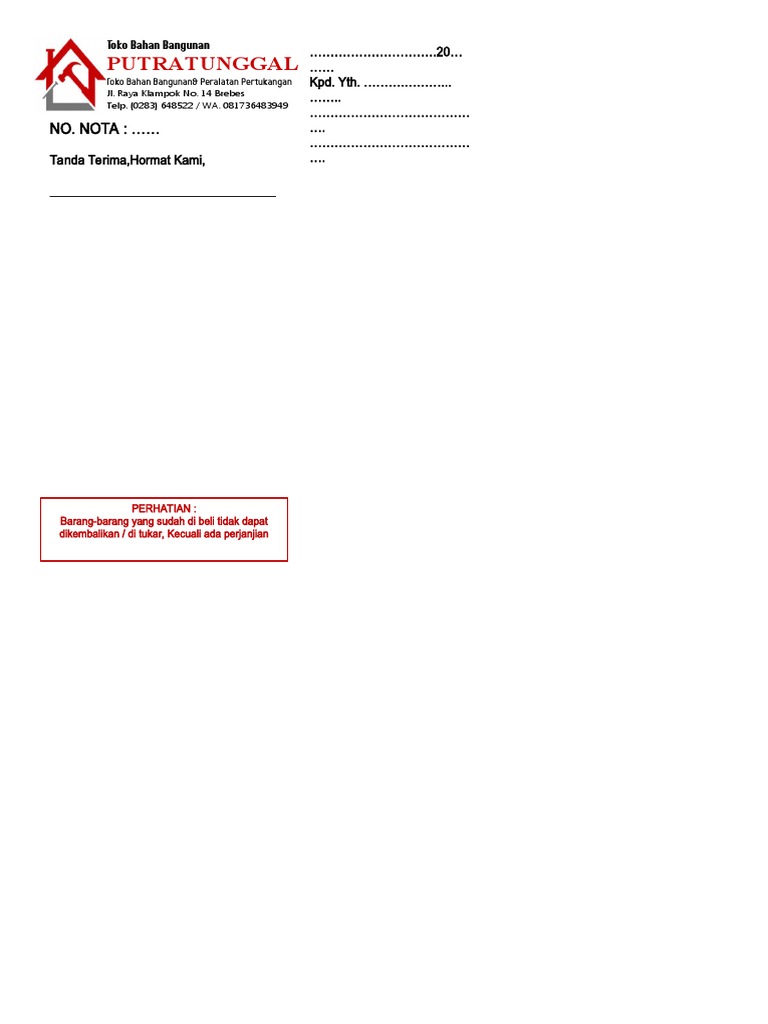 Nota Toko Bangunan | PDF