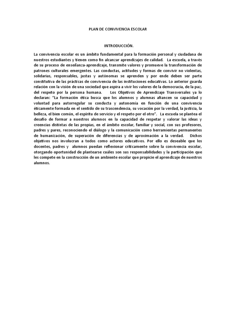 Plan de Convivencia Escolar 2023 | PDF | Violencia | Invasión
