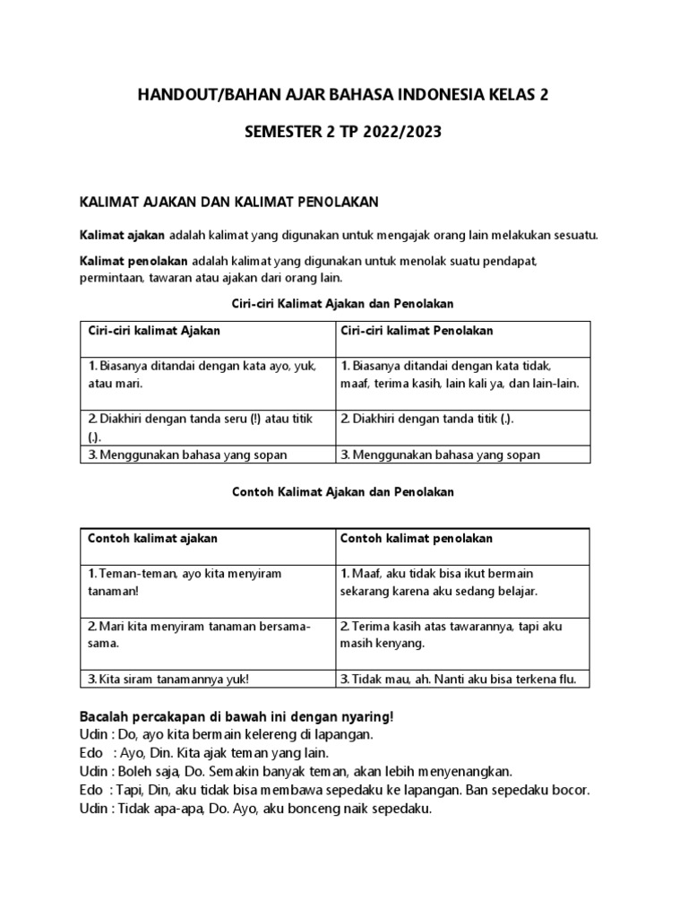 Bahan Ajar B Indo Kelas 2 Smtr 2 Pdf