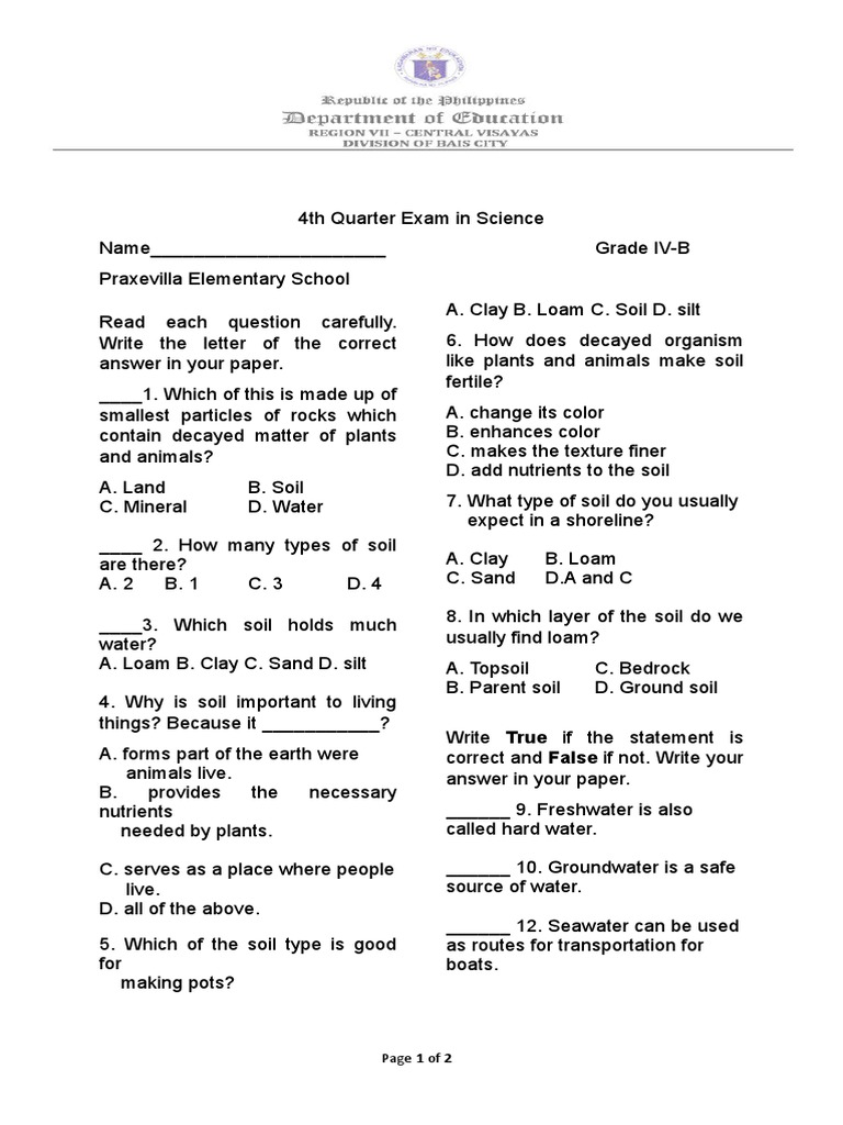 4th quarter exam in Science PDF