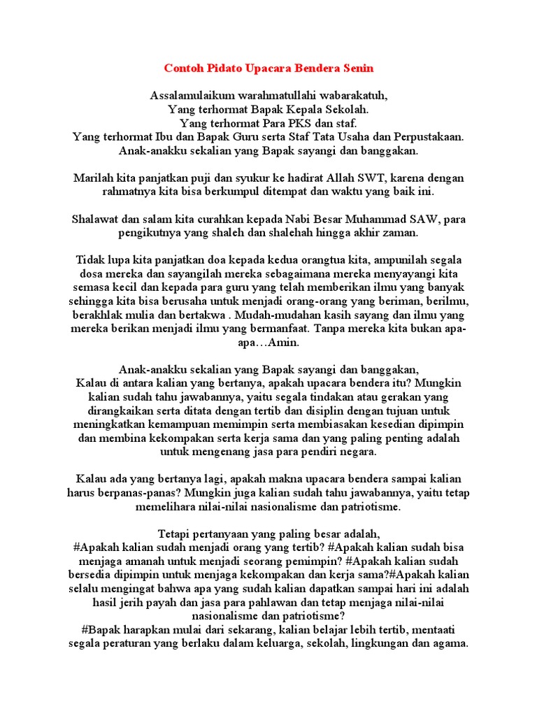 Contoh Pidato Upacara Bendera Senin PDF