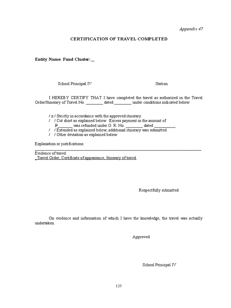 Travel CertificateSample Only PDF