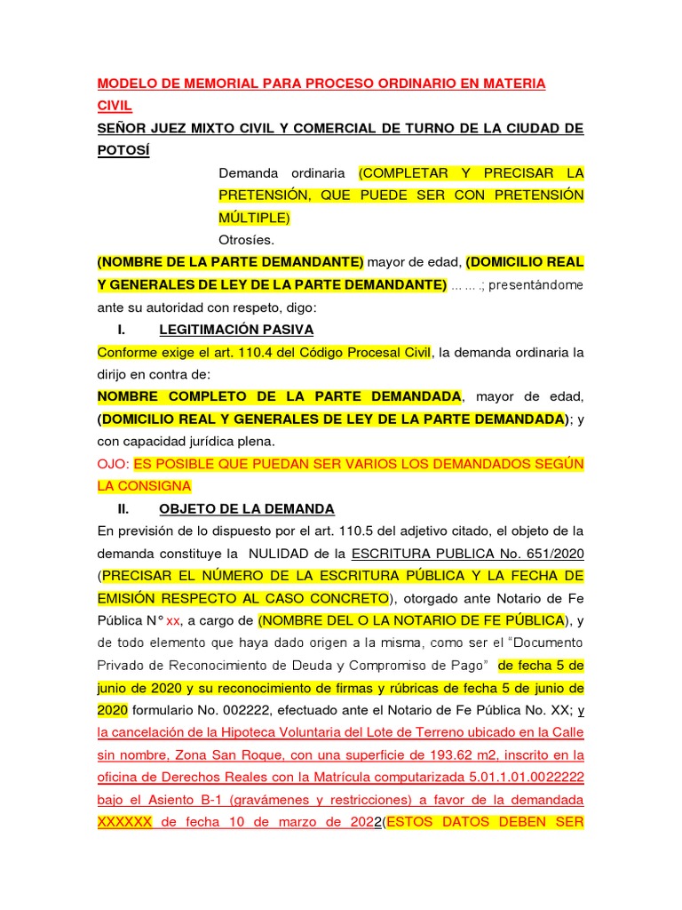 Modelo de Memorial | PDF | Demanda judicial | Ley común