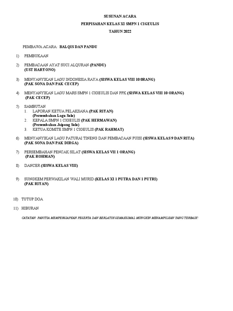 Susunan Acara Perpisahan | PDF