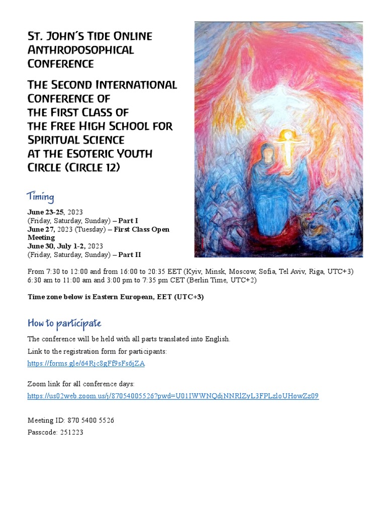 St. John's Conference of The First Class - Programme | PDF | Rudolf Steiner