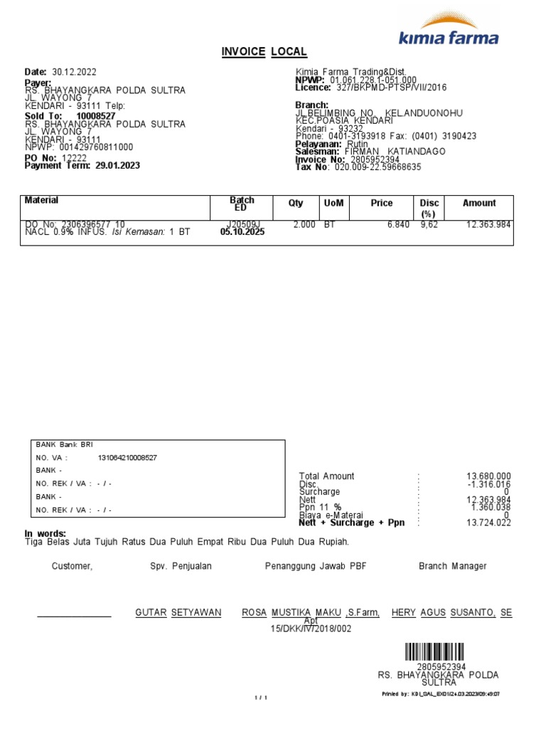 Invoice Local: Bank Bank Bri No. Va: 131064210008527 | PDF