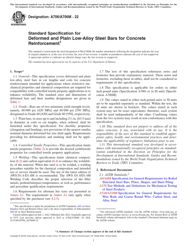 Standard Specification for Deformed and Plain LowAlloy Steel Bars for