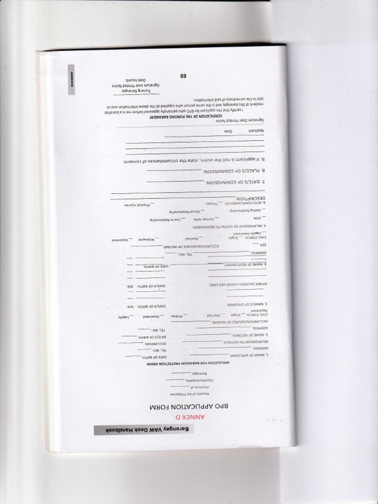 Barangay Protection Order Application PDF