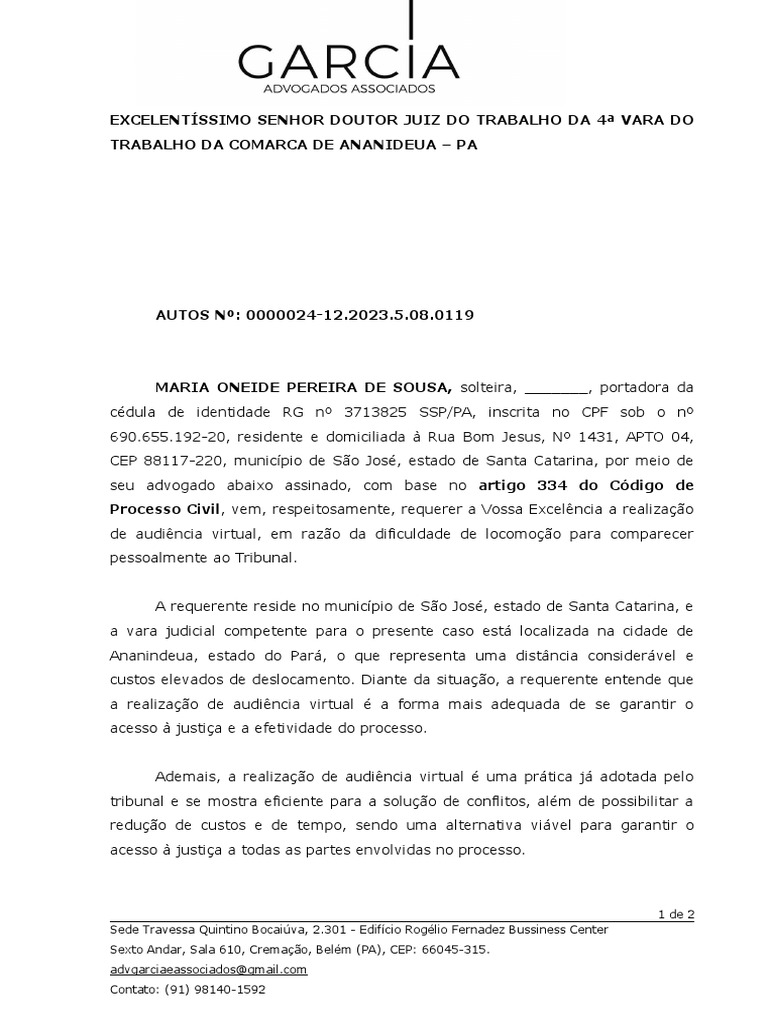 Petição Audiência Virtual Pdf