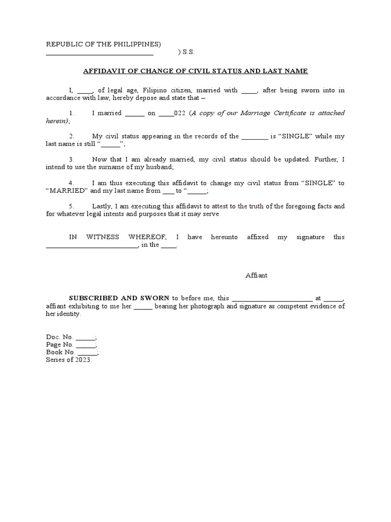 Affidavit of Change of Civil Status and Last Name__sample PDF