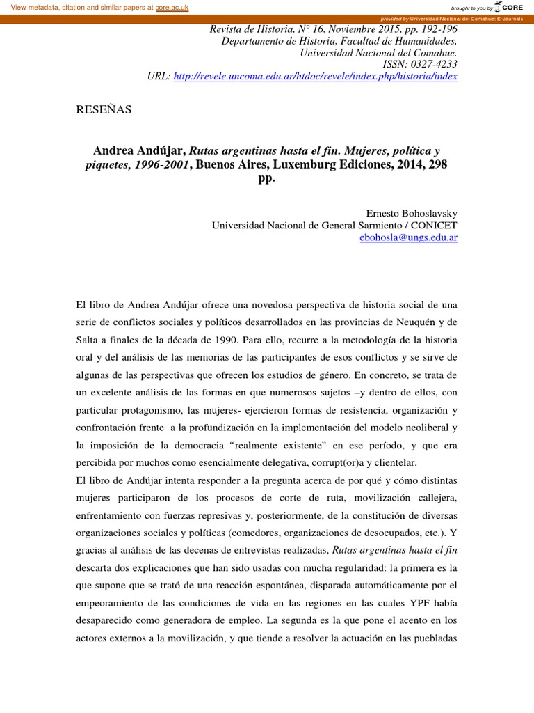 Andrea Andujar Rutas Argentinas Hasta El | PDF