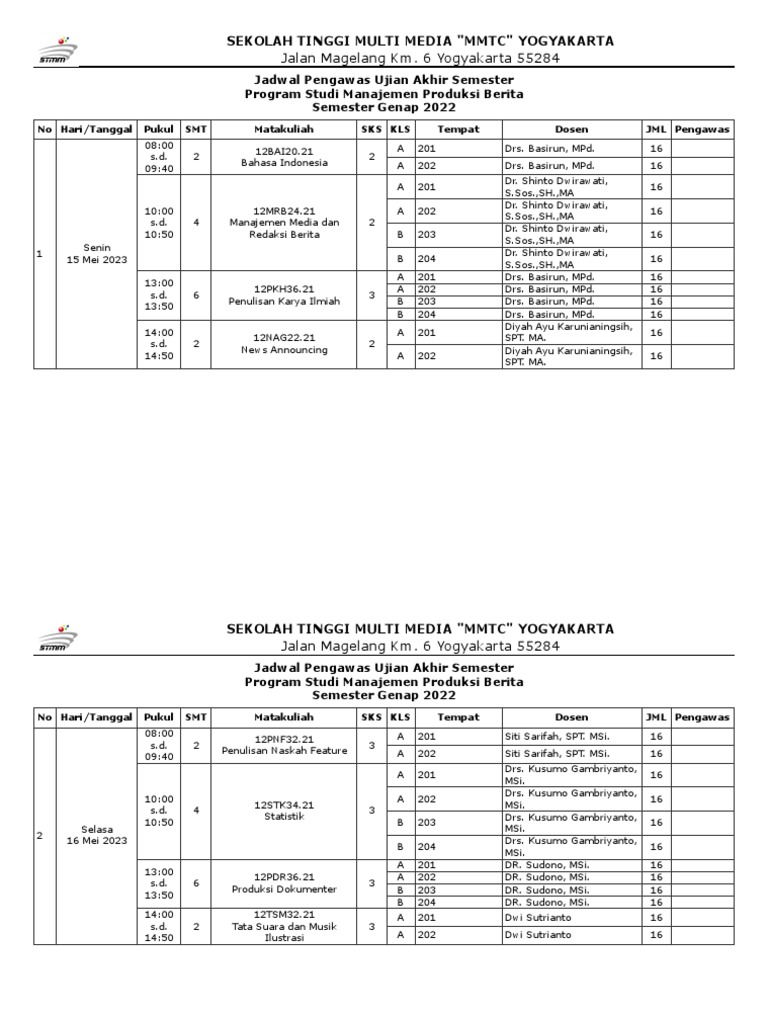 Jadwal UAS PDF