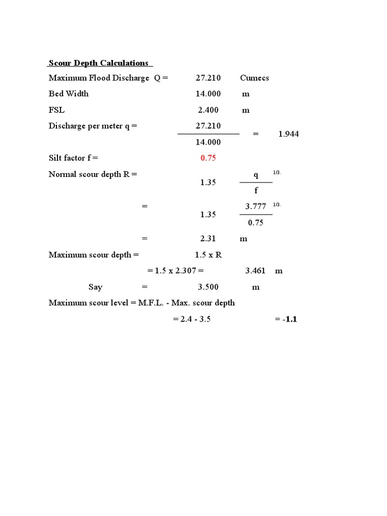 Scour Depth Calculation Results | PDF