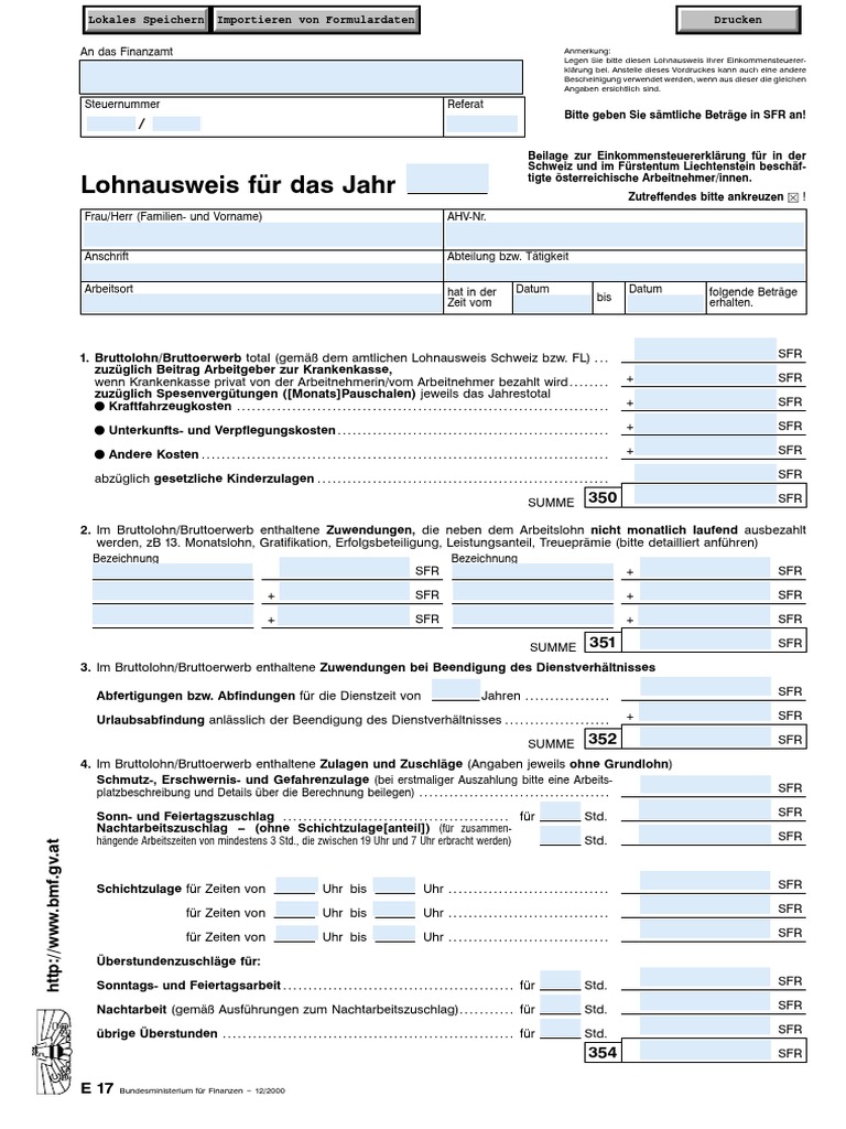 Lohnausweis Schweiz E17 PDF