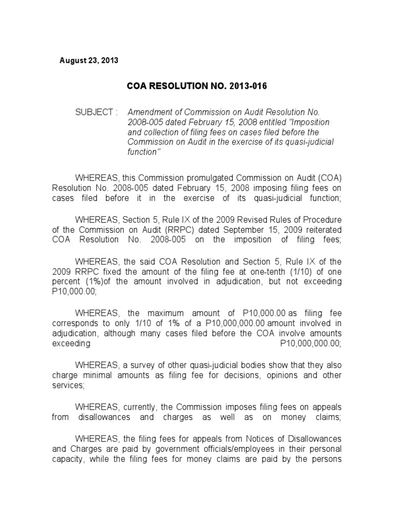 COA Filing Fee Adjustment Resolution | PDF | Appeal | Public Sphere