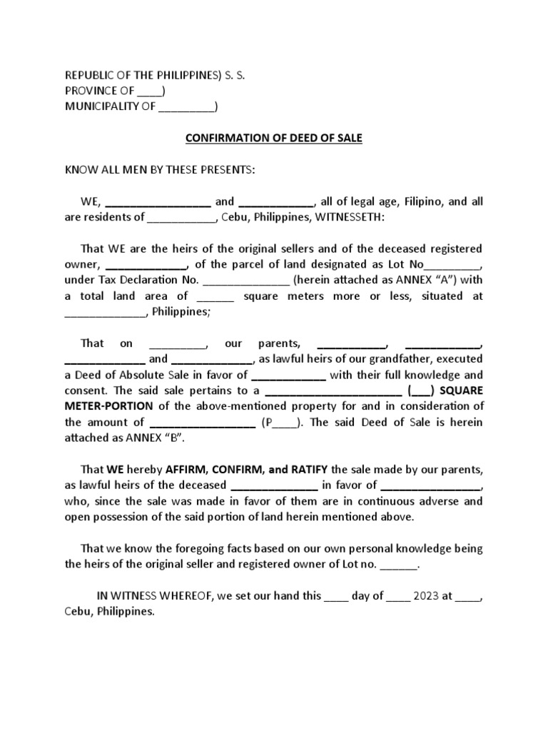 Confirmation of Deed of Sale | PDF