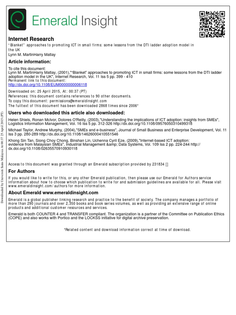 “Blanket” Approaches to Promoting ICT in Small Firms Some Lessons From