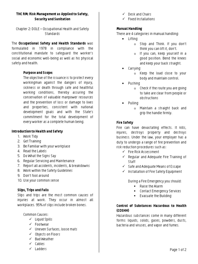 DOLE Occupational Health and Safety Standards PDF Personal
