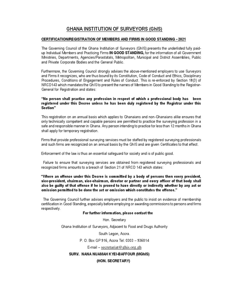 Ghana Institution of Surveyors Firms | PDF | Accra | Surveying