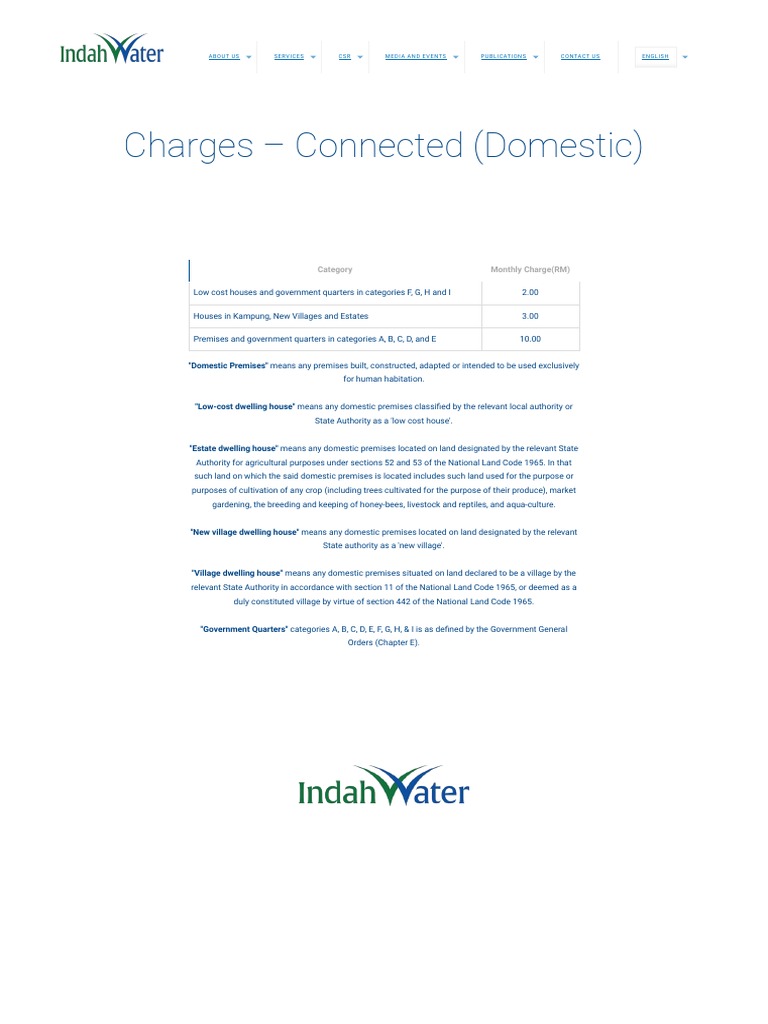 Indah Water Portal - Charges Domestic | PDF | Agriculture