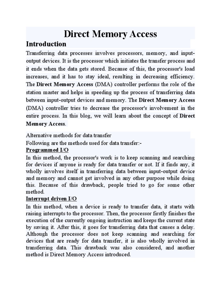 Direct Memory Access | PDF | Input/Output | Computer Architecture