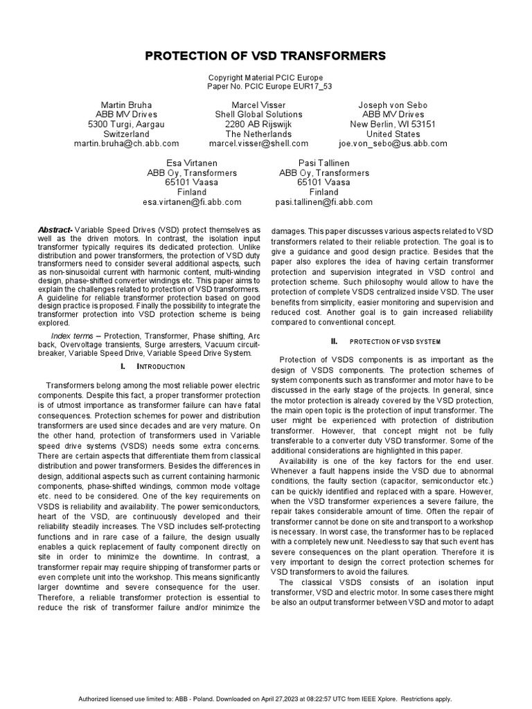 Protection of VSD Transformers | PDF | Transformer | Rectifier