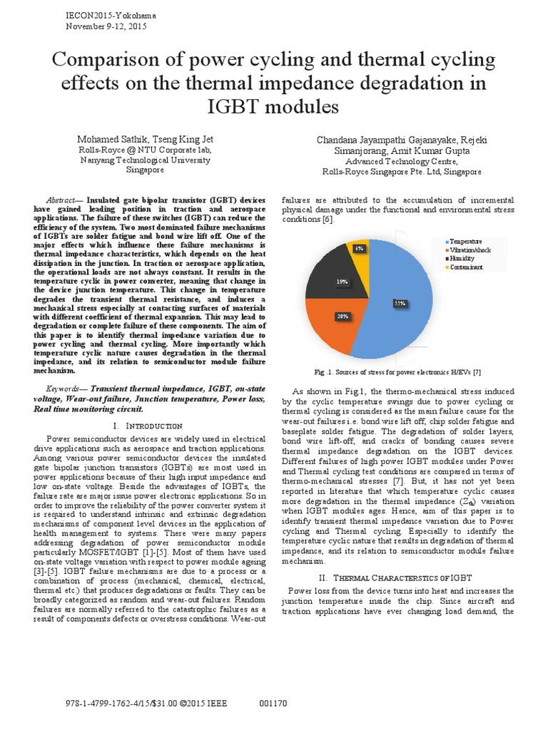 Comparison of power cycling and thermal cycling effects on the thermal