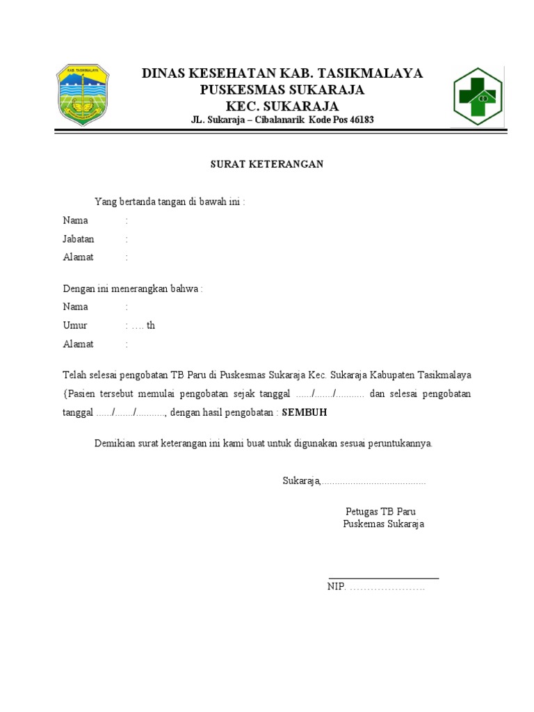Contoh Surat Keterangan Pengobatan TB PDF