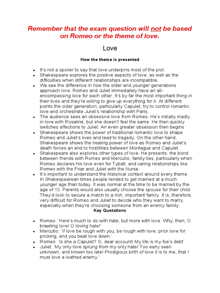 Romeo and Juliet Revision - Themes and Characters | PDF | Characters In ...