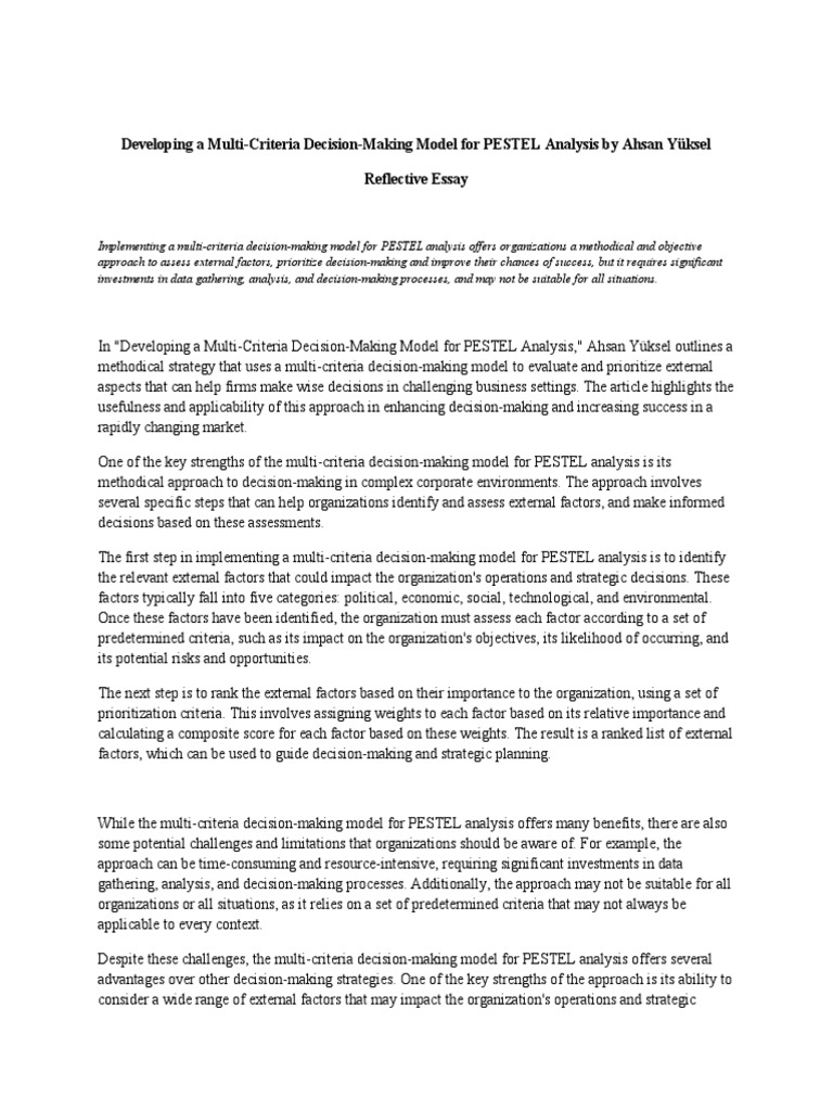 Reflective Essay Article 4 Daniel Plew | PDF | Decision Making | Risk