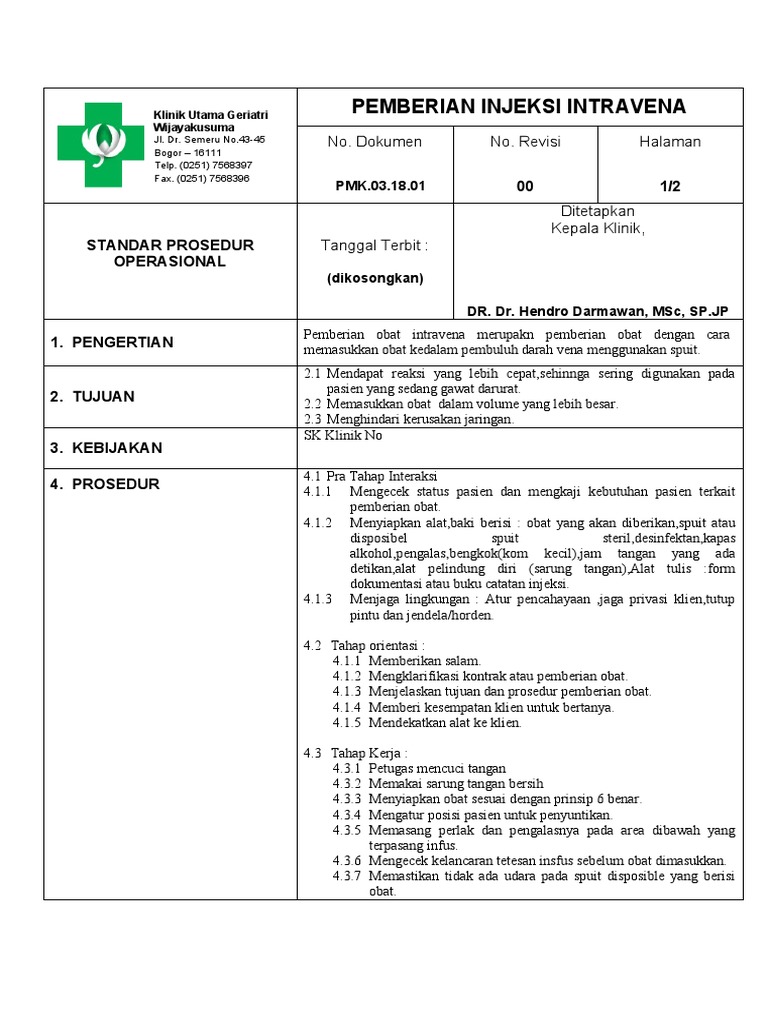 Prosedur Injeksi Intravena Klinik | PDF | Sains & Matematika