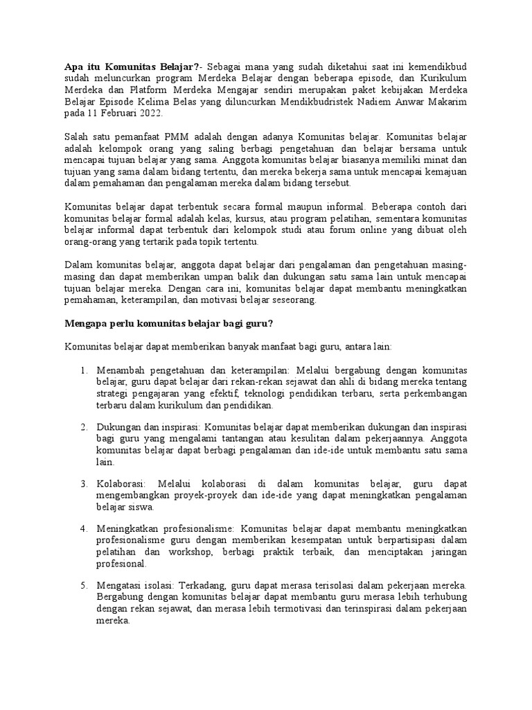 Apa Itu Komunitas Belajar | PDF