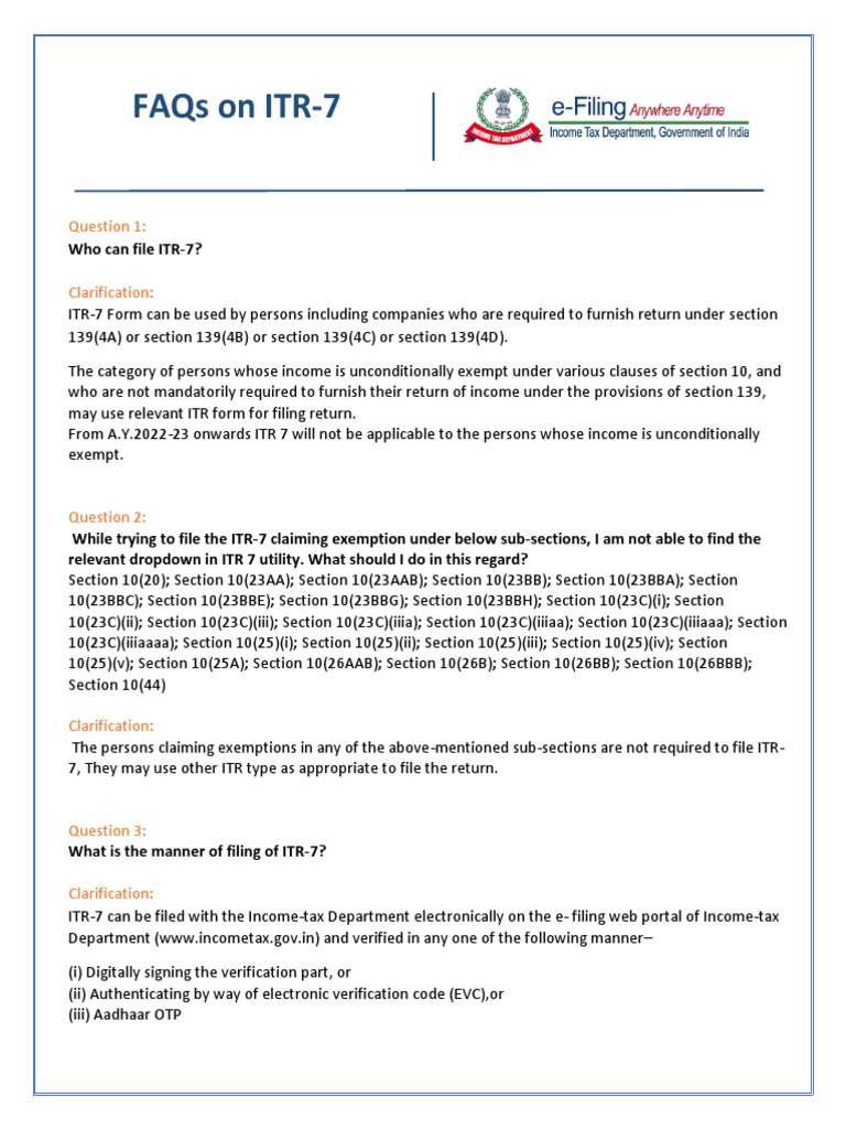 ITR-7 Filing Guidelines and Exemptions | PDF | Taxes | Trust Law