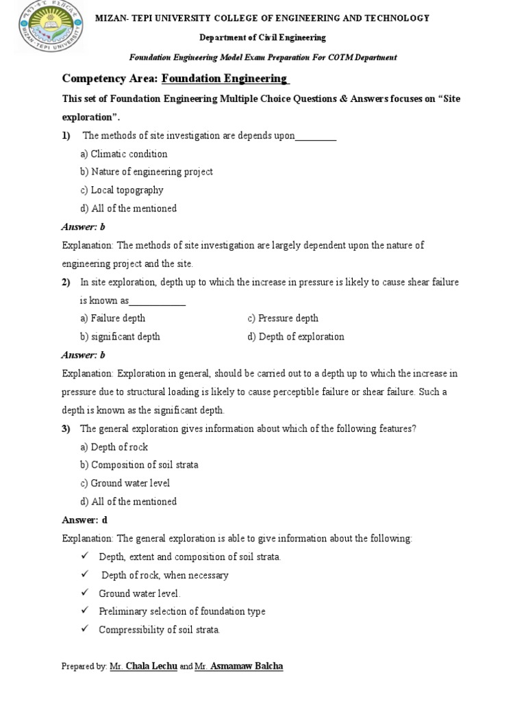 Foundation Engineering Questions and Answers PDF Deep Foundation